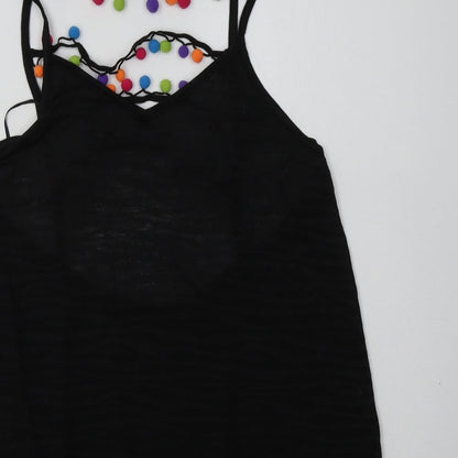 Matalan Womens Black Animal Print Polyester Basic Tank Size XS V-Neck - bobbles on back