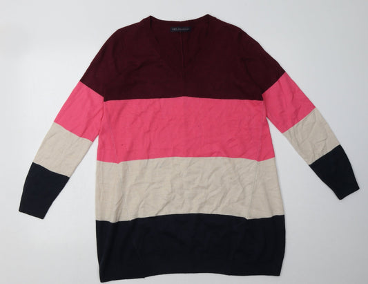 Marks and Spencer Womens Multicoloured Striped Acrylic Jumper Dress  Size 10  V-Neck Pullover