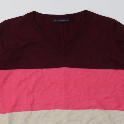 Marks and Spencer Womens Multicoloured Striped Acrylic Jumper Dress  Size 10  V-Neck Pullover