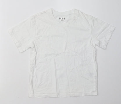 Marks and Spencer Girls White  Cotton Basic T-Shirt Size 8-9 Years Crew Neck Pullover