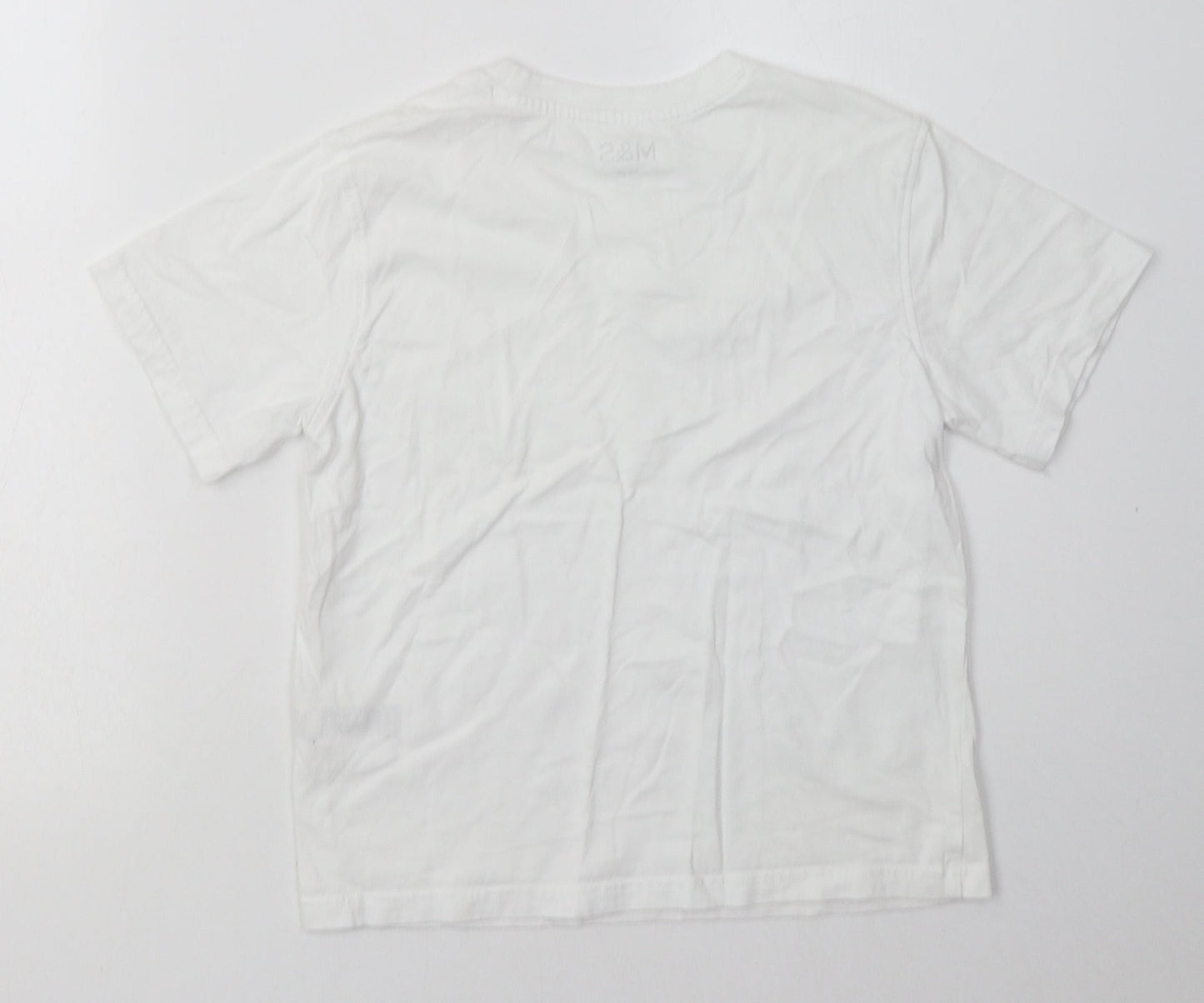 Marks and Spencer Girls White  Cotton Basic T-Shirt Size 8-9 Years Crew Neck Pullover