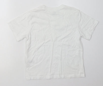 Marks and Spencer Girls White  Cotton Basic T-Shirt Size 8-9 Years Crew Neck Pullover
