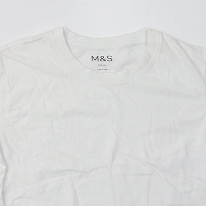 Marks and Spencer Girls White  Cotton Basic T-Shirt Size 8-9 Years Crew Neck Pullover