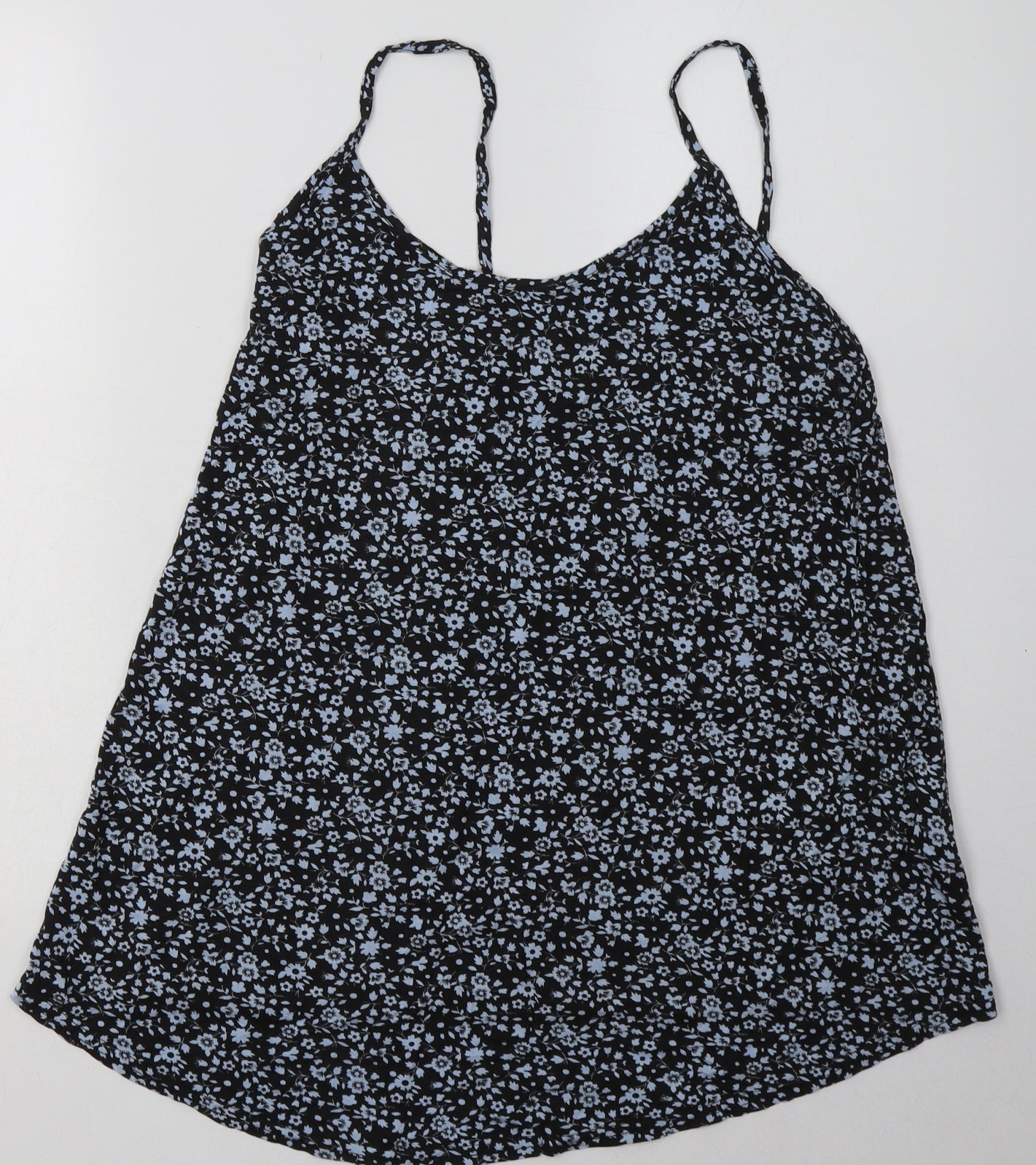 Boohoo Womens Blue Floral Viscose Basic Tank Size 12 Scoop Neck