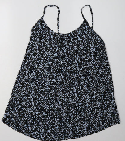 Boohoo Womens Blue Floral Viscose Basic Tank Size 12 Scoop Neck