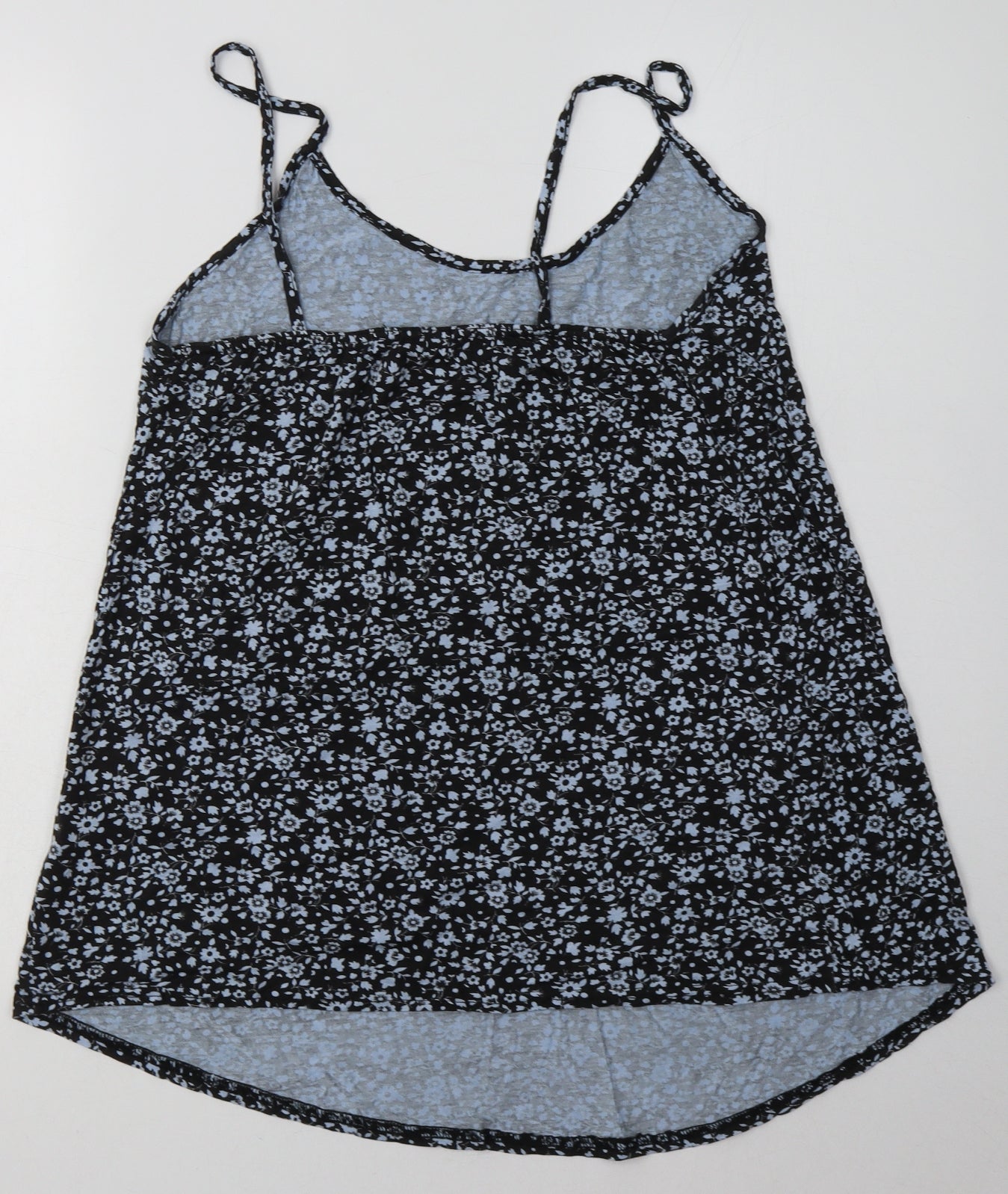 Boohoo Womens Blue Floral Viscose Basic Tank Size 12 Scoop Neck