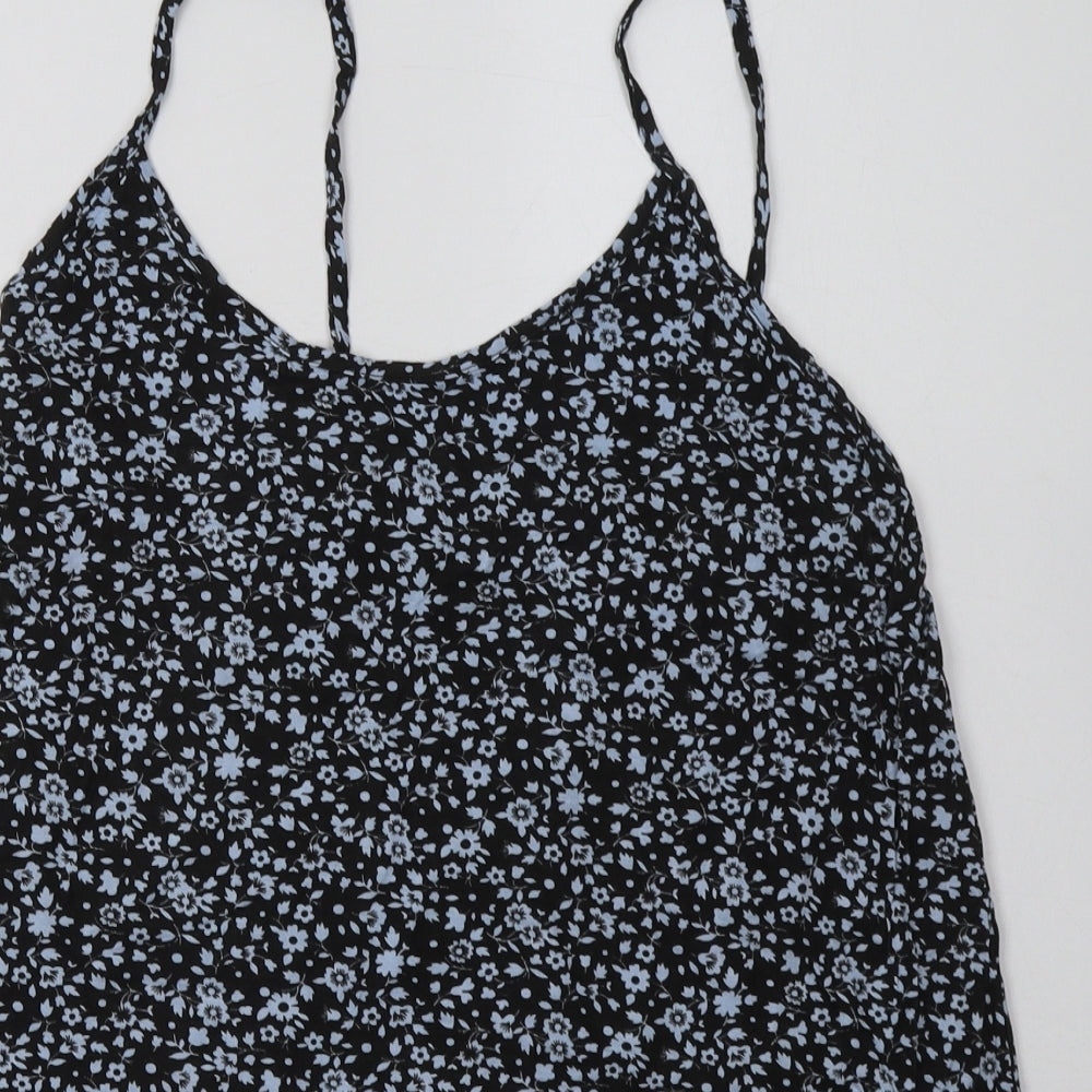 Boohoo Womens Blue Floral Viscose Basic Tank Size 12 Scoop Neck