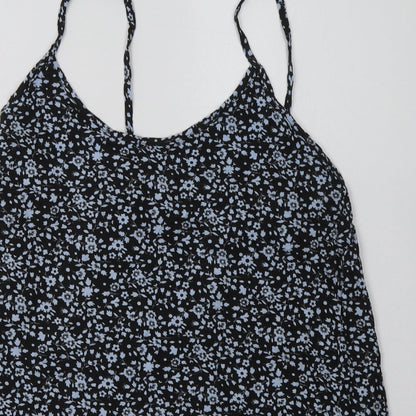 Boohoo Womens Blue Floral Viscose Basic Tank Size 12 Scoop Neck
