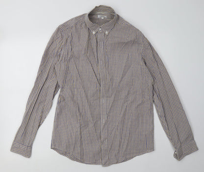 NEXT Mens Yellow Check Cotton  Polo Size S Collared Button