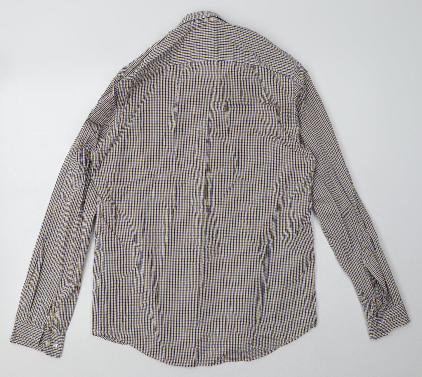 NEXT Mens Yellow Check Cotton  Polo Size S Collared Button