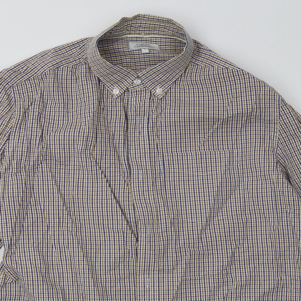 NEXT Mens Yellow Check Cotton  Polo Size S Collared Button
