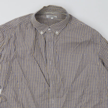 NEXT Mens Yellow Check Cotton  Polo Size S Collared Button