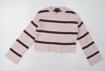 New Look Girls Pink Striped Acrylic Pullover Sweatshirt Size 12-13 Years  Pullover