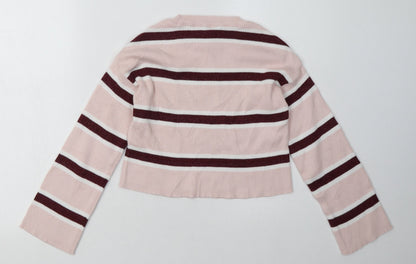 New Look Girls Pink Striped Acrylic Pullover Sweatshirt Size 12-13 Years  Pullover