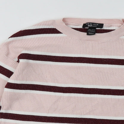 New Look Girls Pink Striped Acrylic Pullover Sweatshirt Size 12-13 Years  Pullover