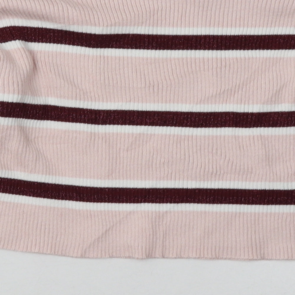 New Look Girls Pink Striped Acrylic Pullover Sweatshirt Size 12-13 Years  Pullover