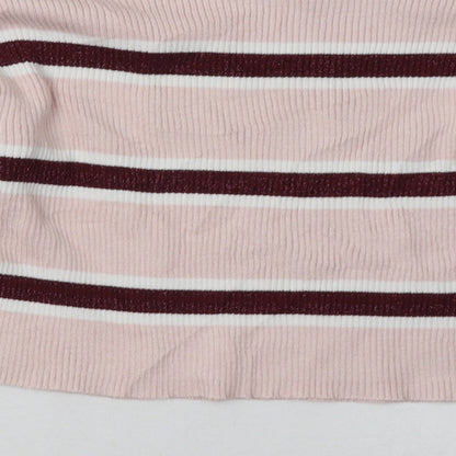 New Look Girls Pink Striped Acrylic Pullover Sweatshirt Size 12-13 Years  Pullover