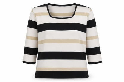 Front view of Alexara women’s white striped polyamide pullover sweatshirt, size L, pullover