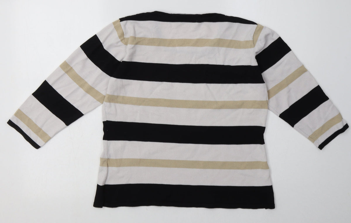 Back view of Alexara women’s white striped polyamide pullover sweatshirt, size L, pullover