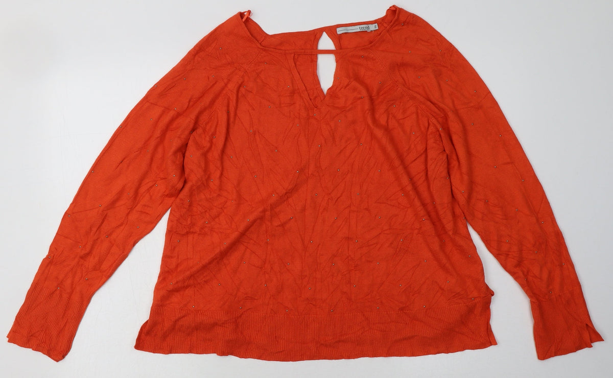 Additional front view of trend women’s orange viscose pullover sweatshirt, size UK 14, pullover