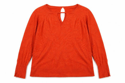 Front view of trend women’s orange viscose pullover sweatshirt, size UK 14, pullover