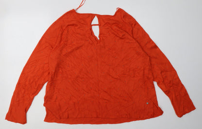 Back view of trend women’s orange viscose pullover sweatshirt, size UK 14, pullover
