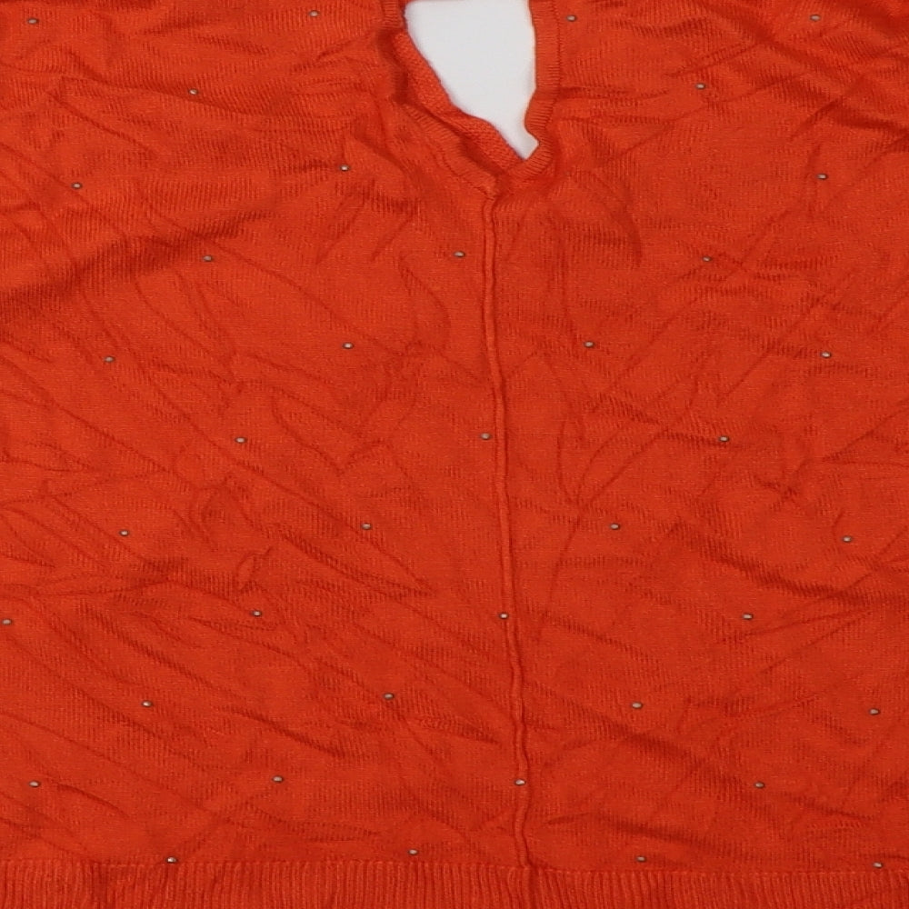 Brand and care label for trend women’s orange viscose pullover sweatshirt, size UK 14, pullover