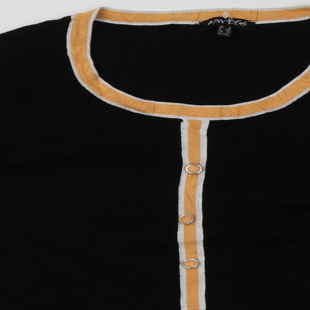 Close-up detail of marble women’s orange viscose pullover sweatshirt, size UK 20, pullover