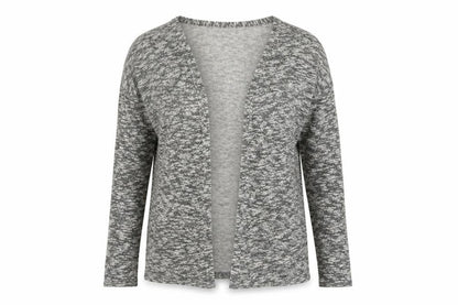 Front view of Topshop women’s grey v-neck cotton cardigan jumper, size UK 10