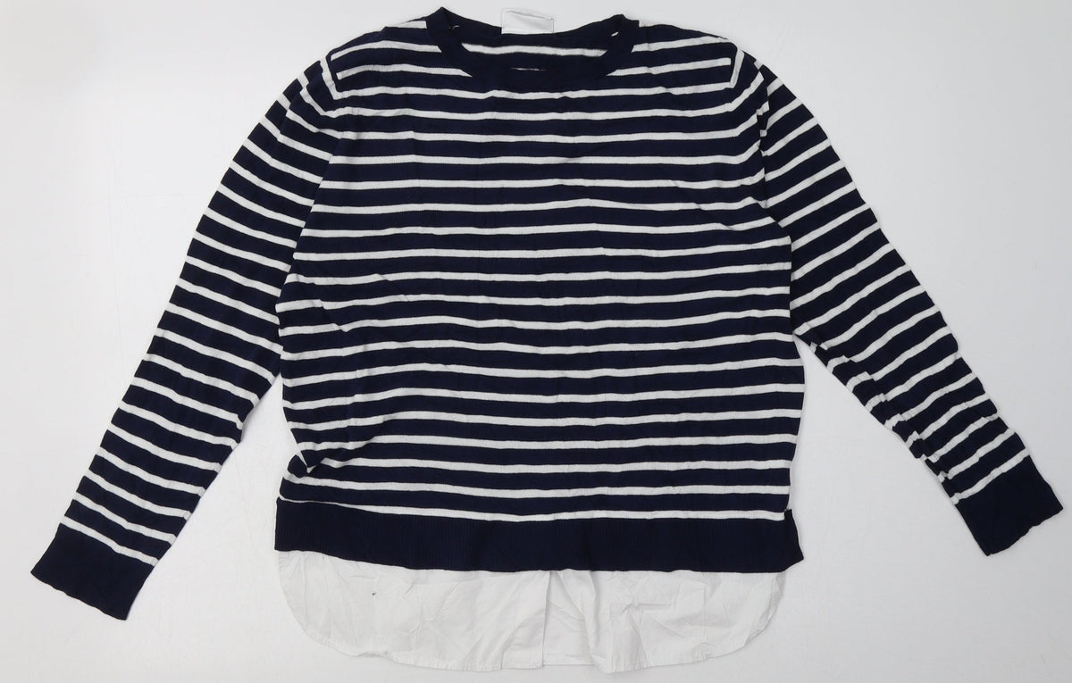 Additional front view of wallus women’s blue striped viscose pullover sweatshirt, size M, pullover