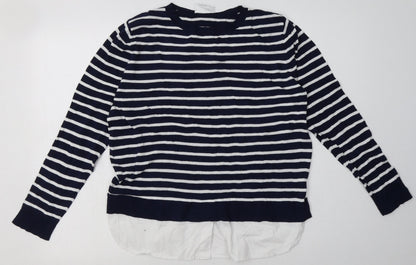 Additional front view of wallus women’s blue striped viscose pullover sweatshirt, size M, pullover