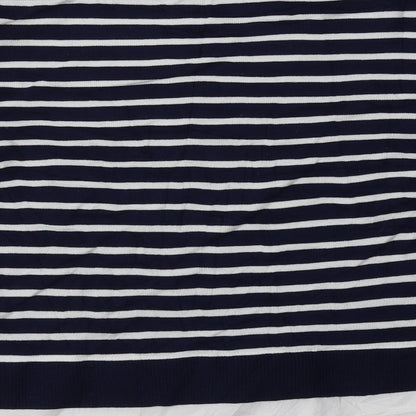 Brand and care label for wallus women’s blue striped viscose pullover sweatshirt, size M, pullover