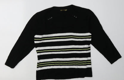 Additional front view of Precis women’s black striped viscose pullover sweatshirt, size S, pullover