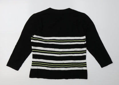 Back view of Precis women’s black striped viscose pullover sweatshirt, size S, pullover