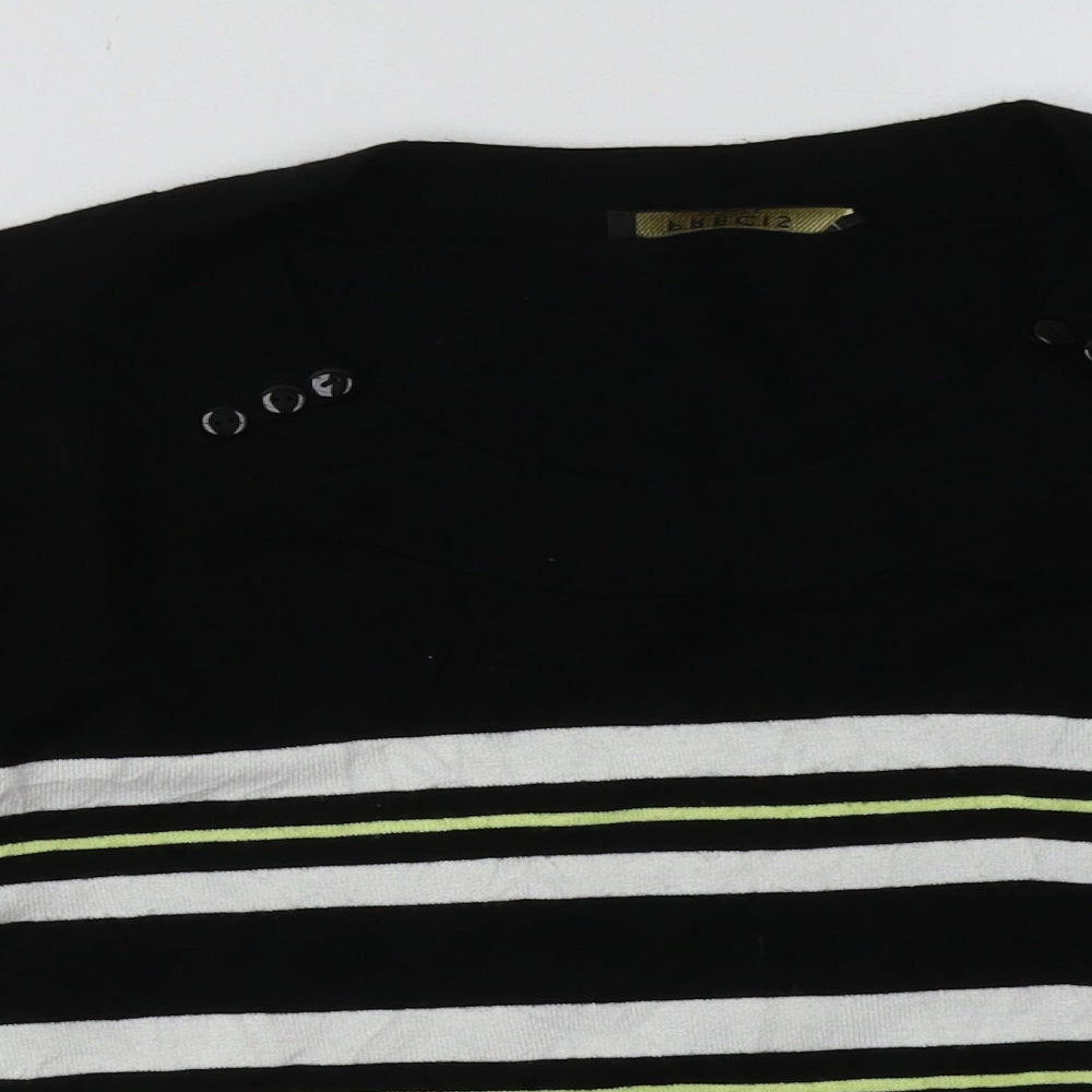 Close-up detail of Precis women’s black striped viscose pullover sweatshirt, size S, pullover