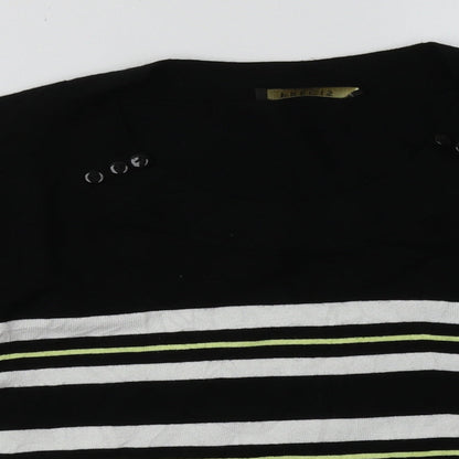 Close-up detail of Precis women’s black striped viscose pullover sweatshirt, size S, pullover
