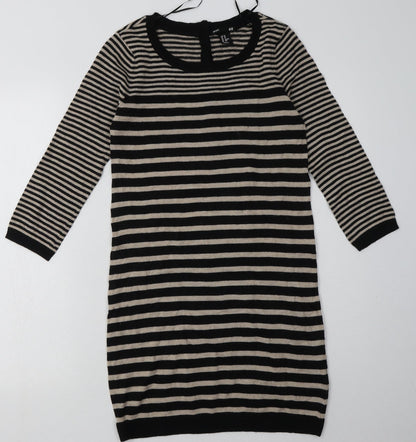 H&M Womens Brown Striped Polyamide Jumper Dress  Size XS  Crew Neck Button