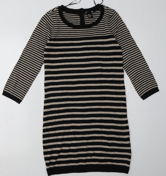 H&M Womens Brown Striped Polyamide Jumper Dress  Size XS  Crew Neck Button