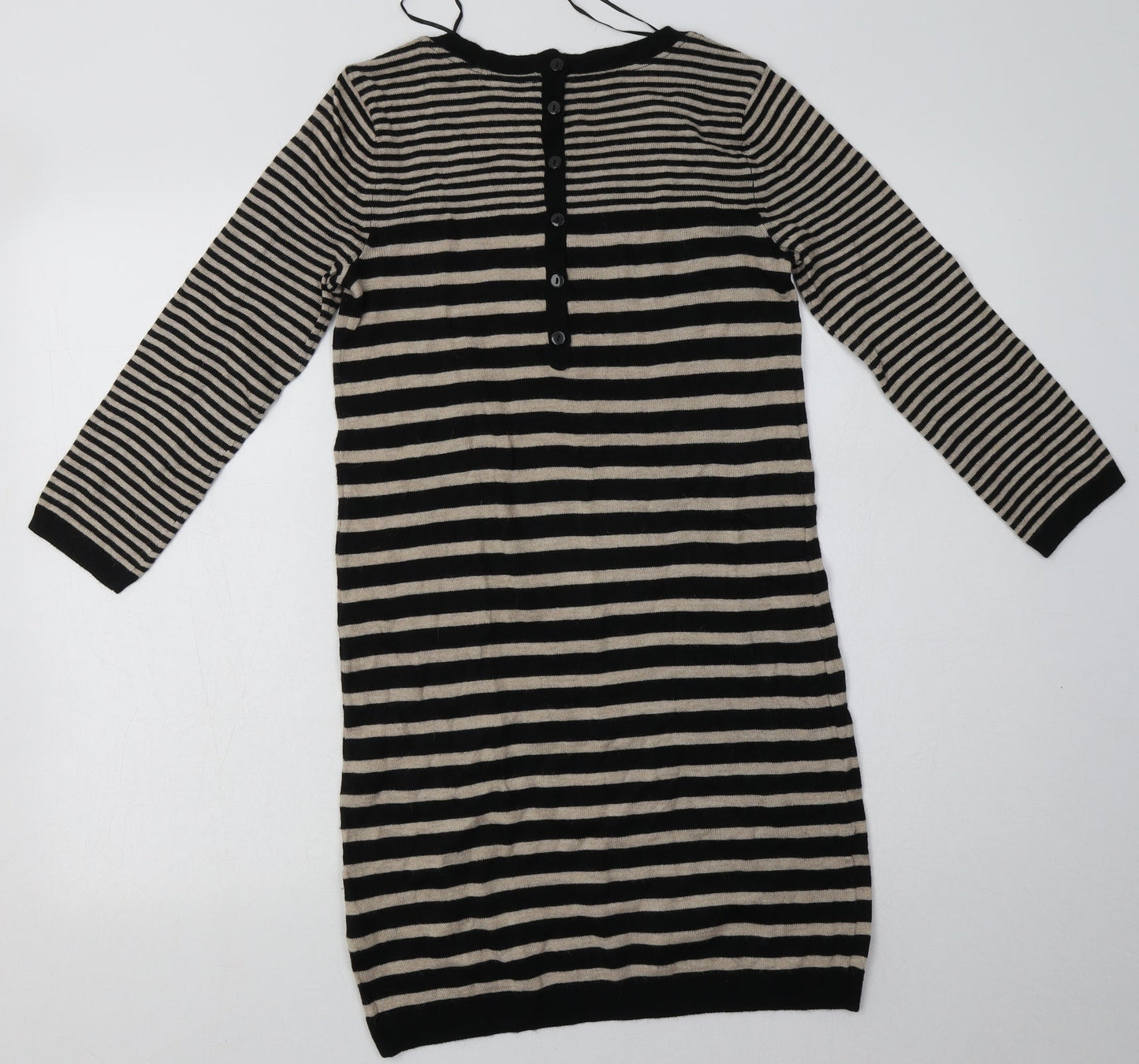 H&M Womens Brown Striped Polyamide Jumper Dress  Size XS  Crew Neck Button
