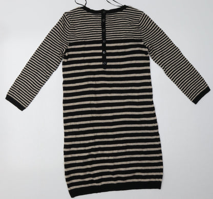 H&M Womens Brown Striped Polyamide Jumper Dress  Size XS  Crew Neck Button