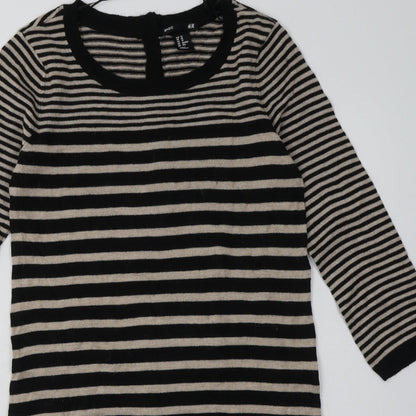 H&M Womens Brown Striped Polyamide Jumper Dress  Size XS  Crew Neck Button