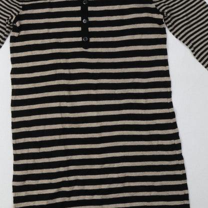 H&M Womens Brown Striped Polyamide Jumper Dress  Size XS  Crew Neck Button
