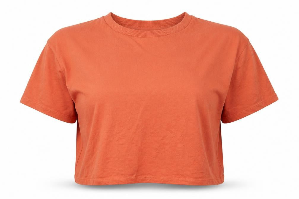 Front view of Peacocks women’s pink cotton cropped t-shirt, size UK 18, crew neck