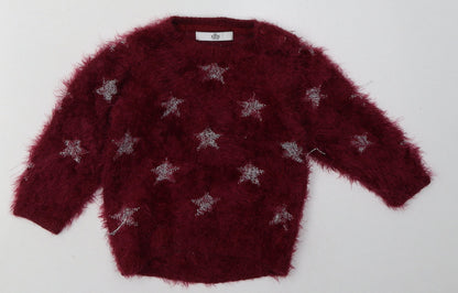 Marks and Spencer Girls Purple Geometric Acrylic Pullover Sweatshirt Size 2-3 Years  Pullover - Star Print
