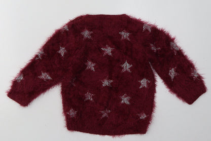 Marks and Spencer Girls Purple Geometric Acrylic Pullover Sweatshirt Size 2-3 Years  Pullover - Star Print