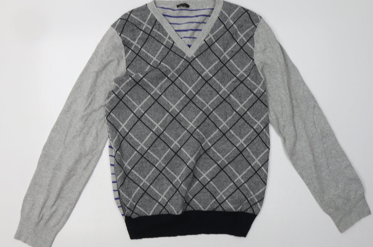 Additional front view of jc rags men’s grey check pullover sweatshirt, size L