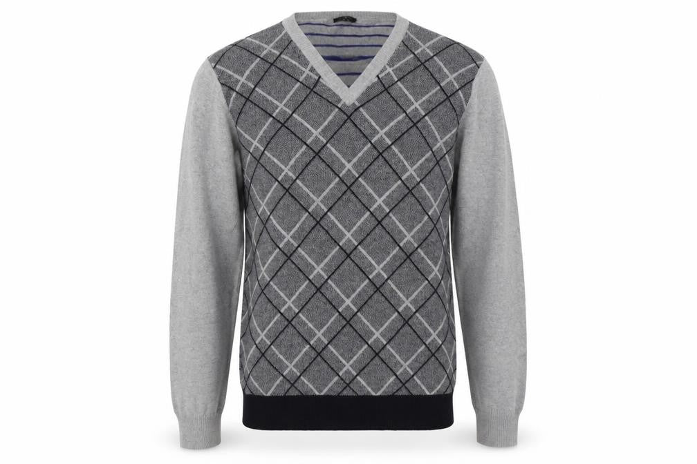 Front view of jc rags men’s grey check pullover sweatshirt, size L