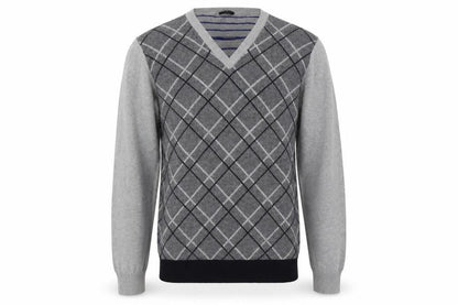 Front view of jc rags men’s grey check pullover sweatshirt, size L