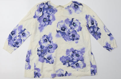 Additional front view of Oasis women’s purple floral cotton pullover sweatshirt, size S, pullover