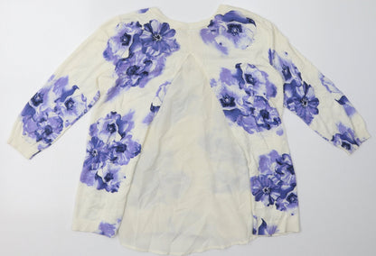 Back view of Oasis women’s purple floral cotton pullover sweatshirt, size S, pullover